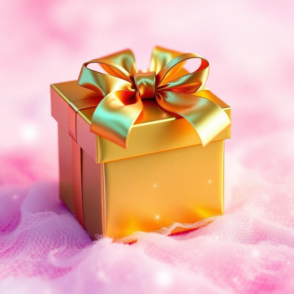 Golden digital gift box with magical sparkles on watercolor background
