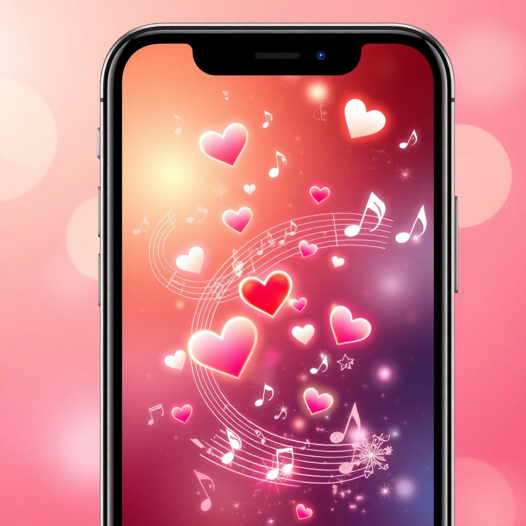 Animated digital greeting card on phone with floating music notes