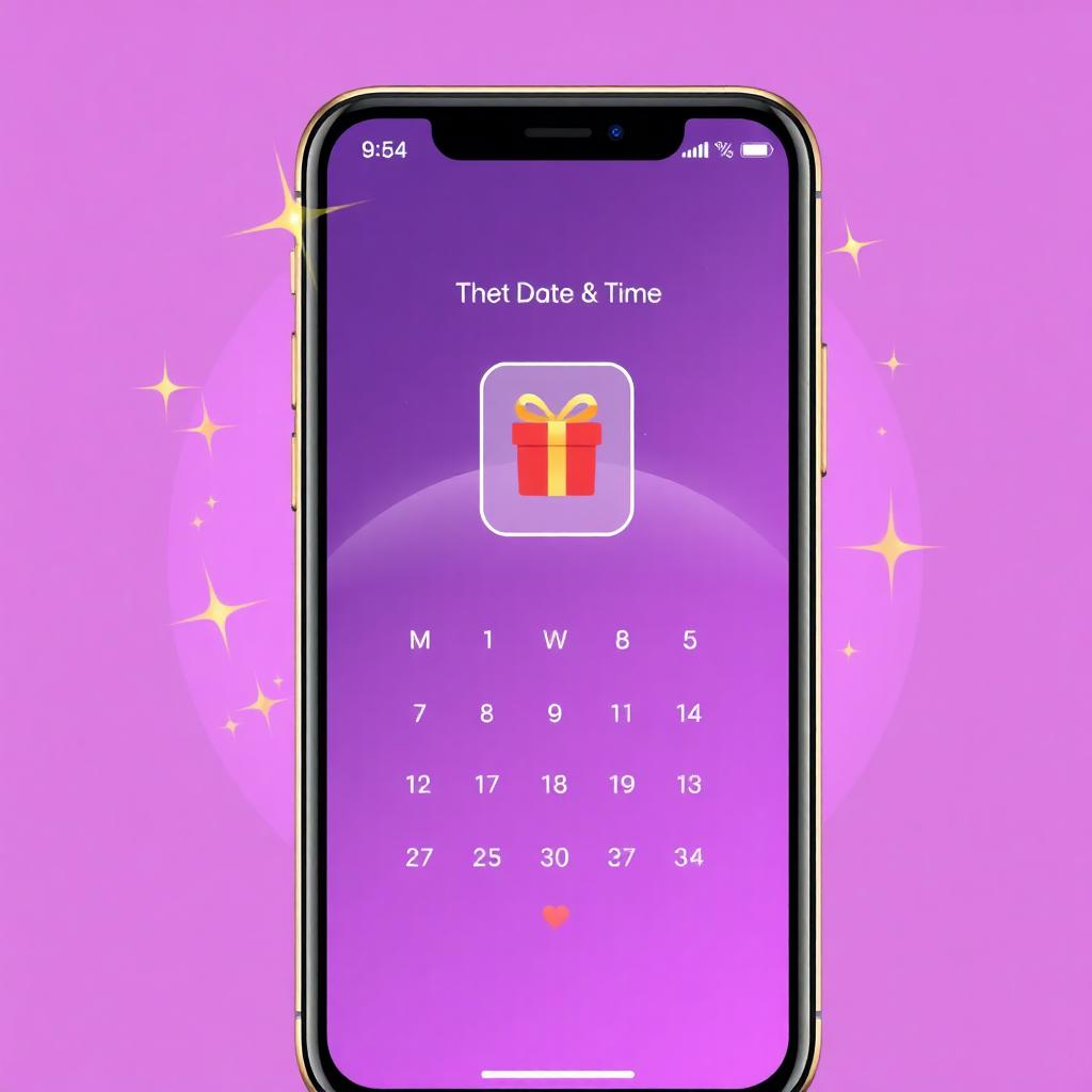 Phone showing date and time picker with gift box icon