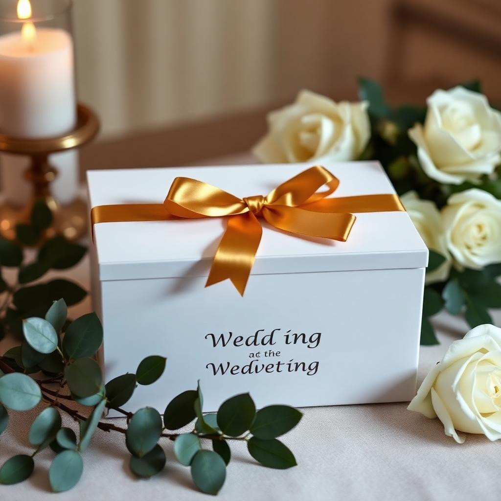 Elegant wedding gift box with eucalyptus and white roses