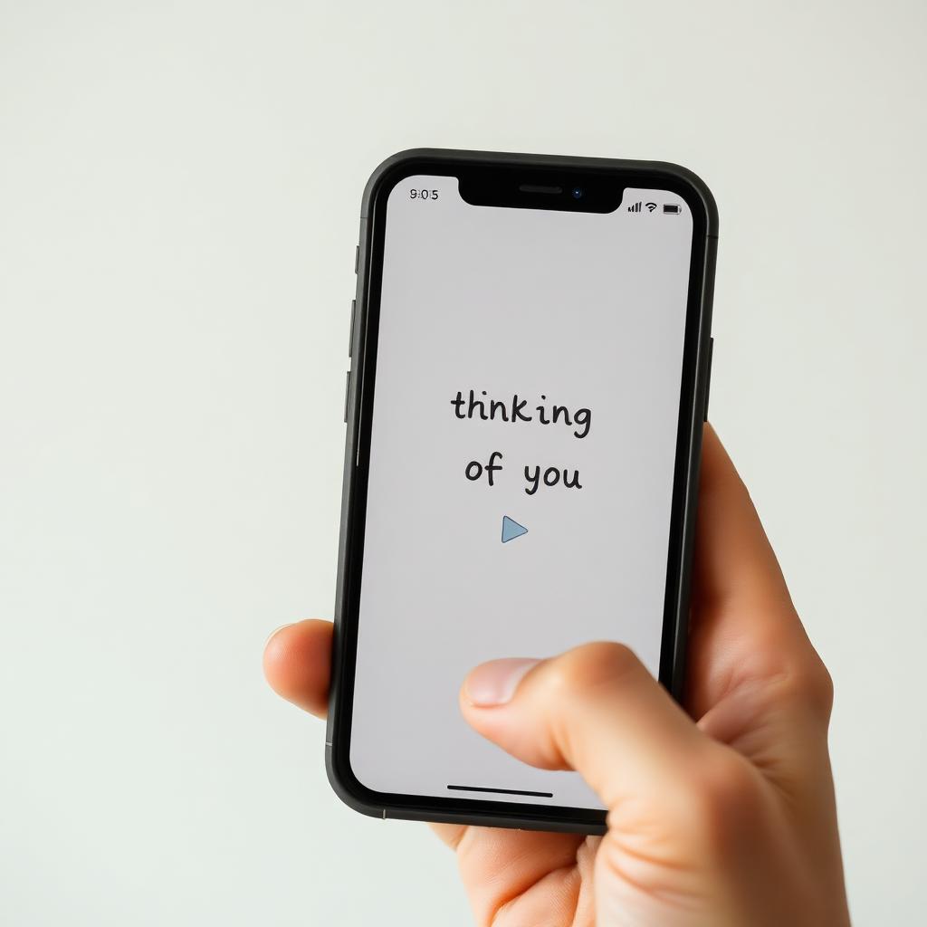 Hand holding phone showing gentle thinking of you digital card with play button