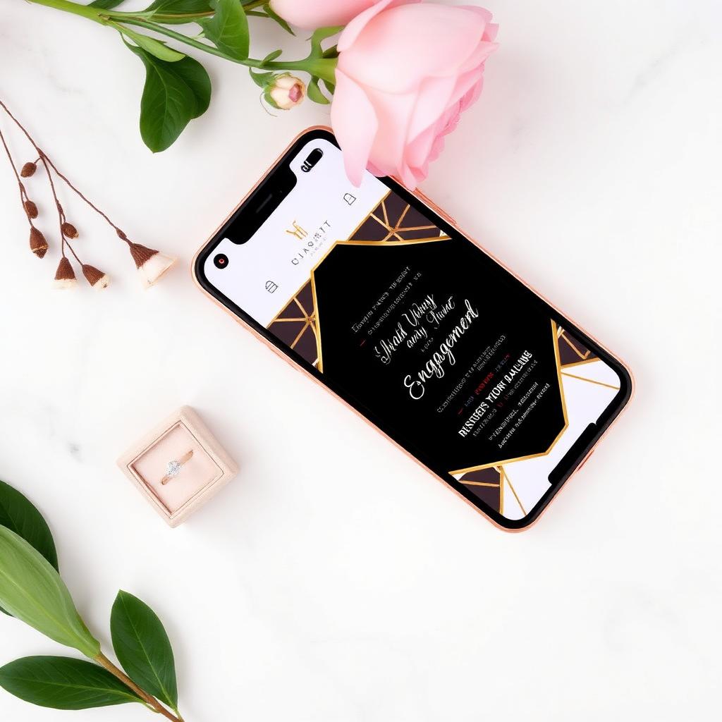 Modern engagement party digital invitation displayed on phone