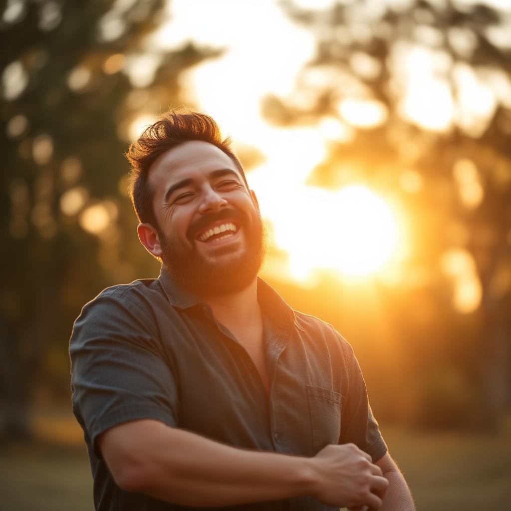 Australian dad laughing at golden hour on Father's Day