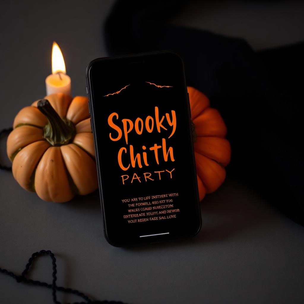 Spooky chic Halloween digital invitation displayed on phone