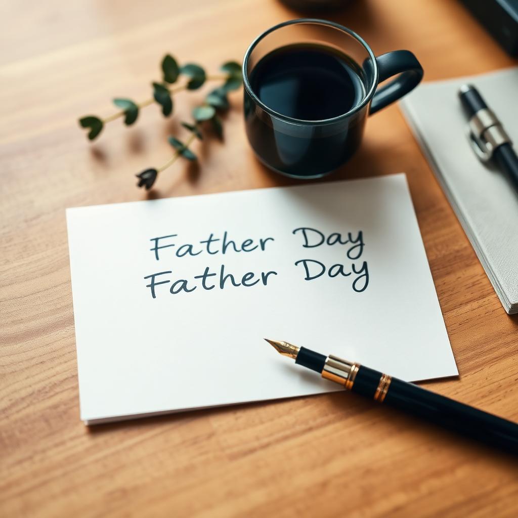 Handwritten Father's Day card on a wooden desk