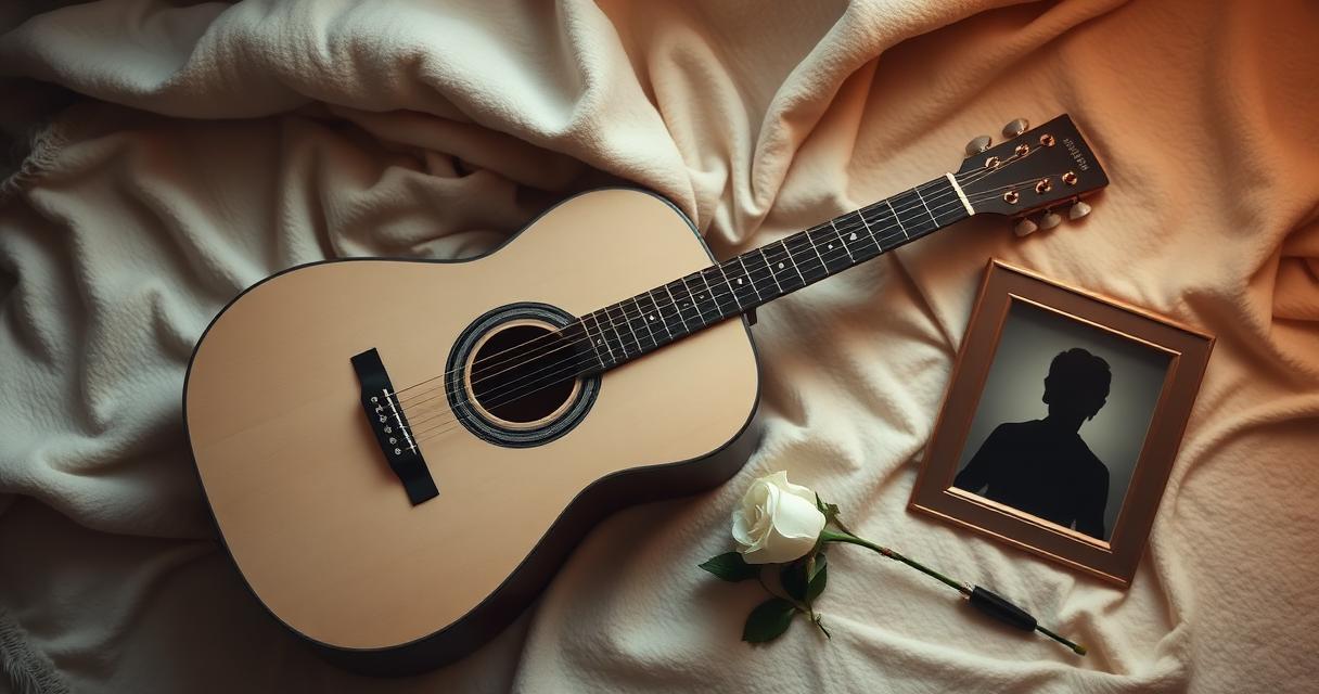 A pair of headphones resting on a sympathy card by candlelight