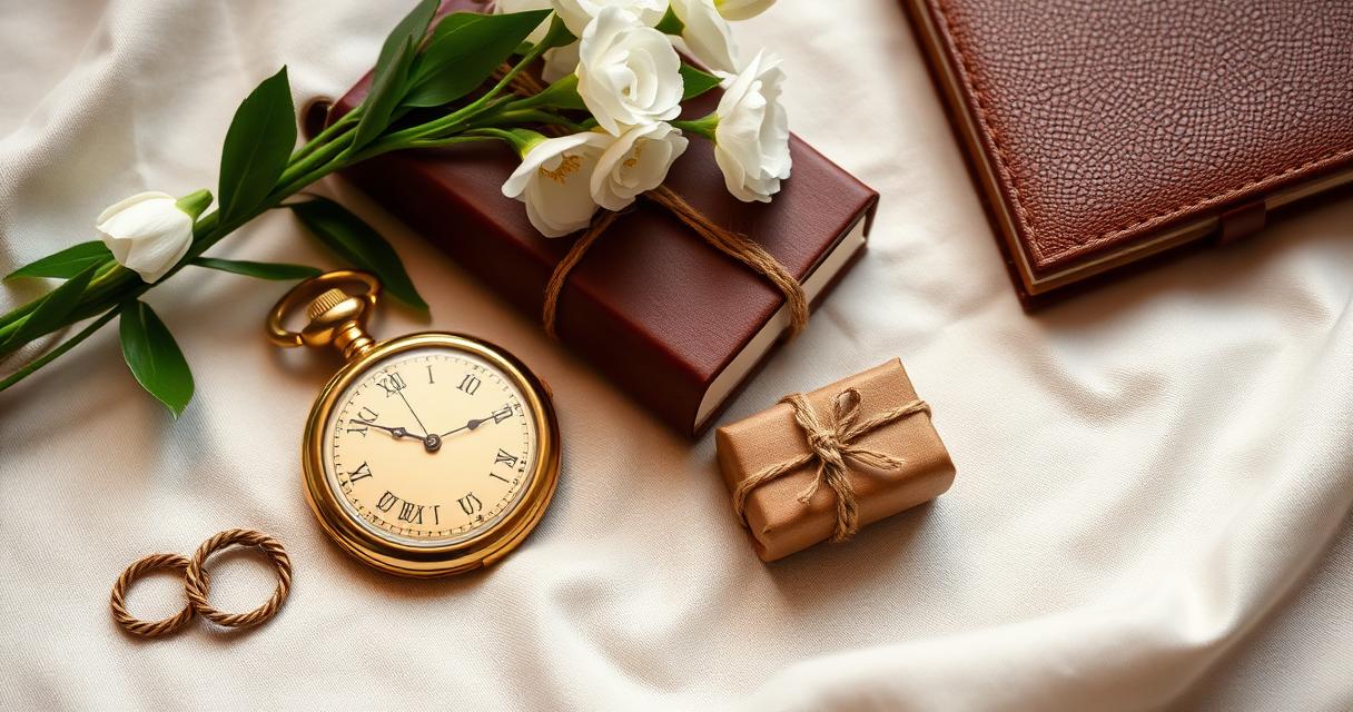 A beautifully wrapped retirement gift on a wooden table with a card